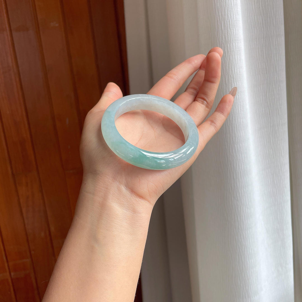 冰种飘绿花翡翠平安镯（56mm）（yc333077）