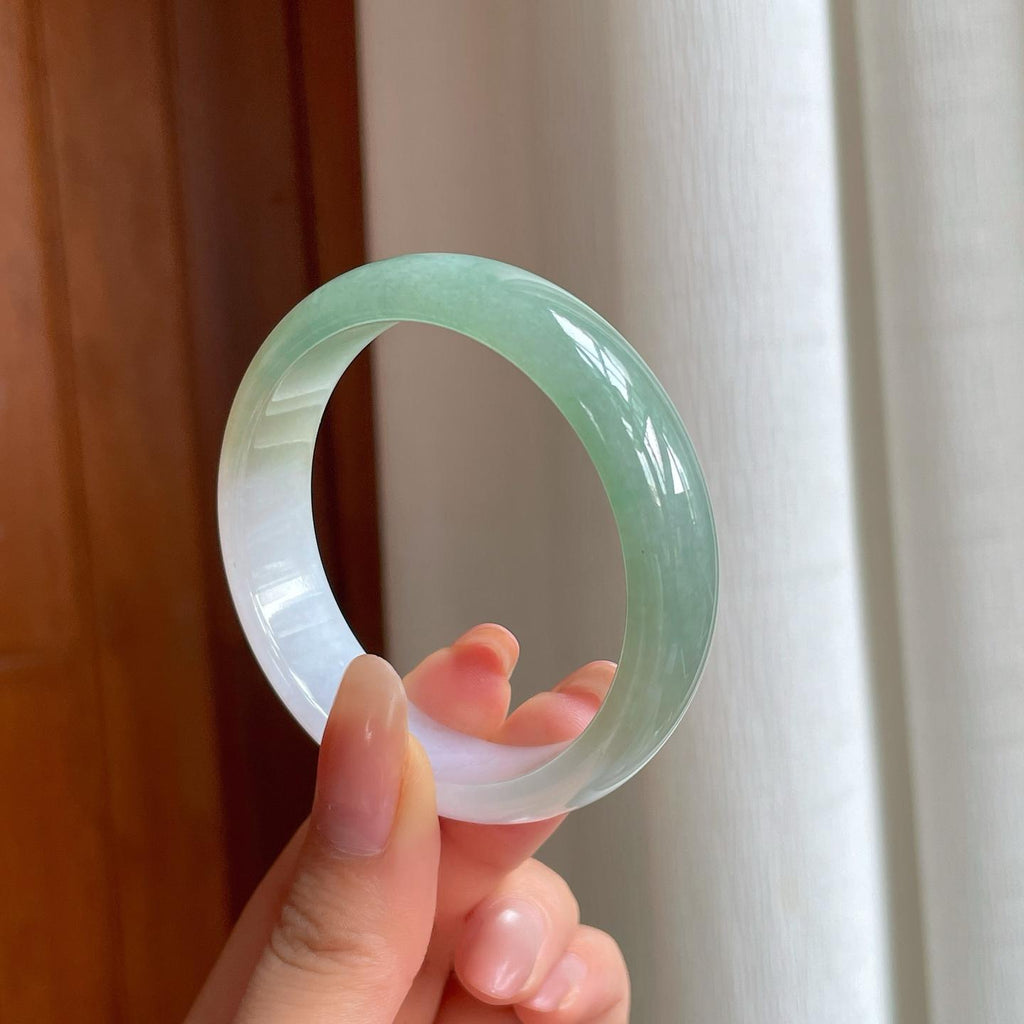 糯冰半山半水宽版翡翠平安镯（52.3mm)（yc370358）