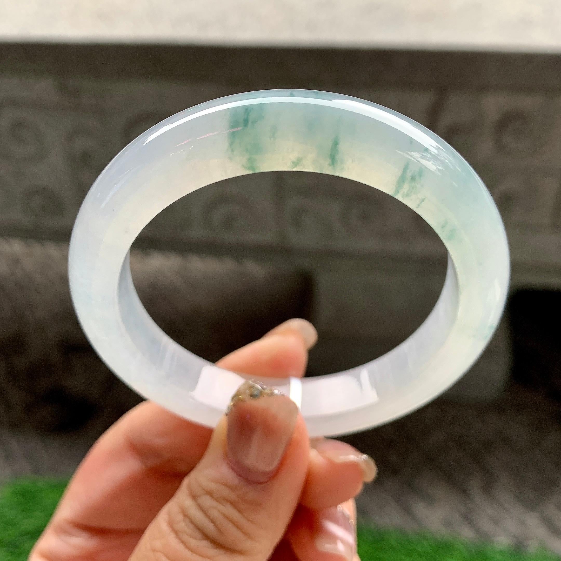 糯冰种飘花平安镯（53.5mm）（yc288711）