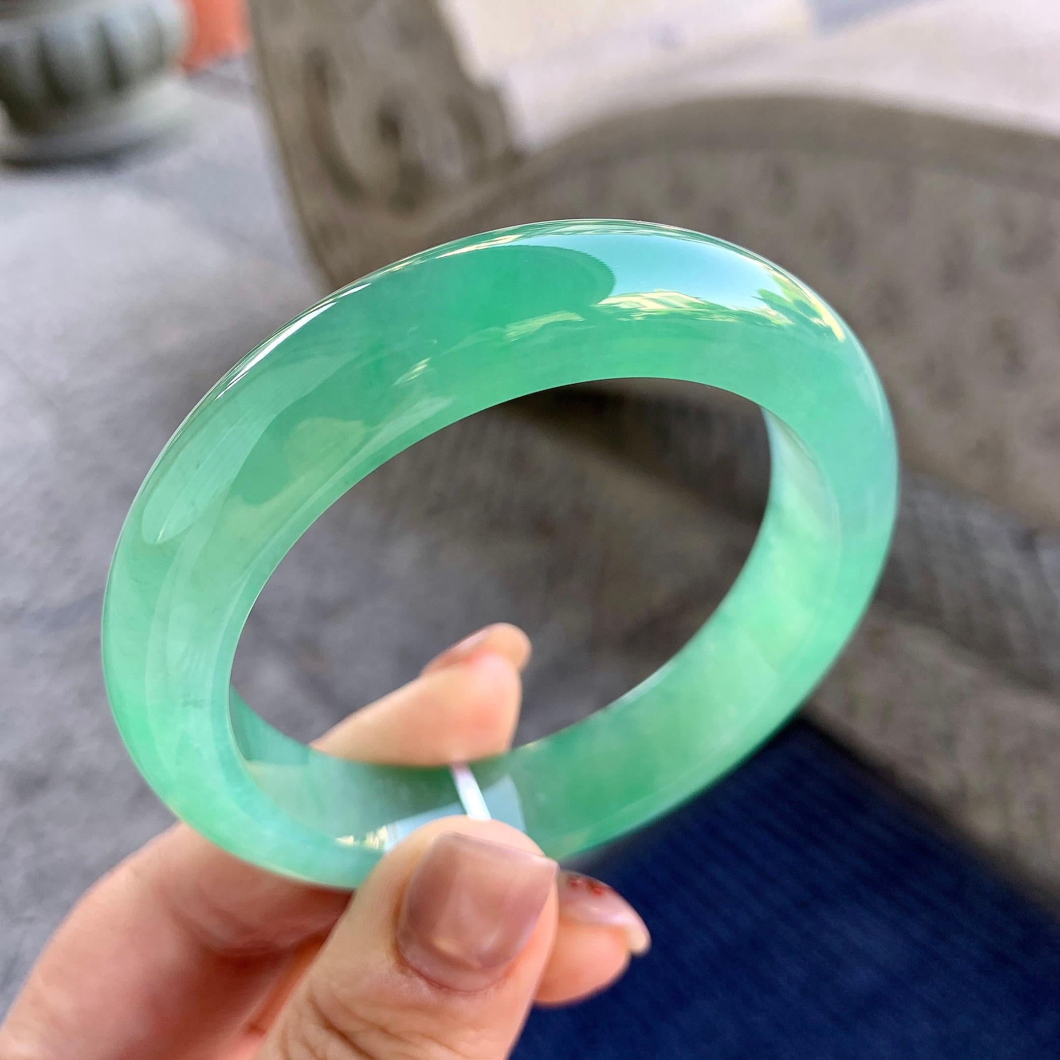 冰种湖水绿正圈平安镯 54.4圈口 天然缅甸A货翡翠（yc352091）