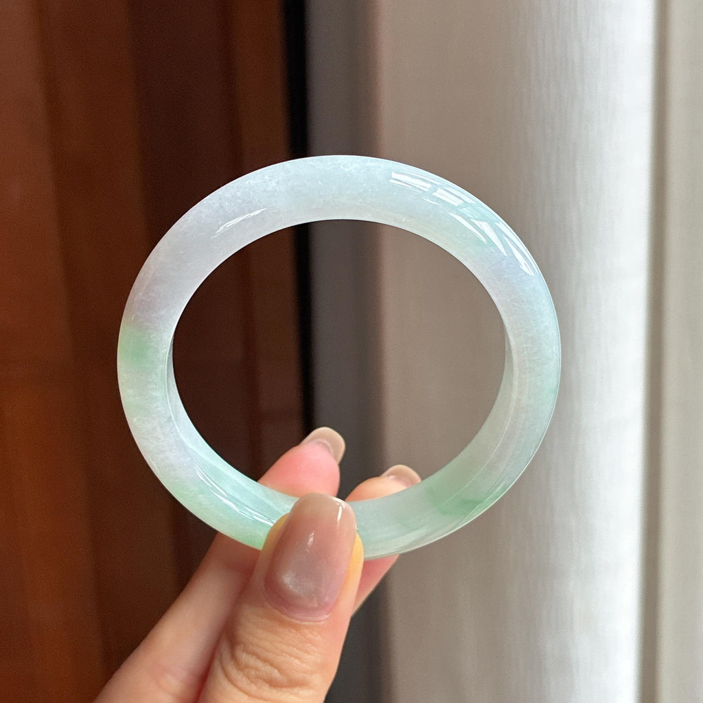 糯冰飘花平安镯 50圈天然缅甸A货翡翠（yc440814）