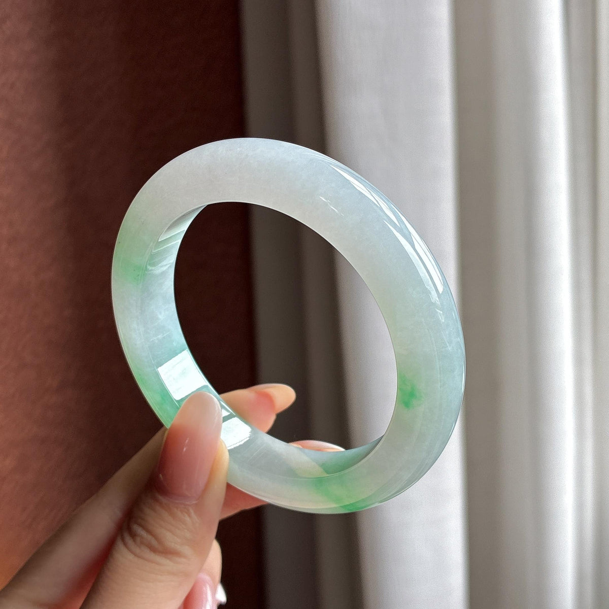 冰种飘绿花正圈平安镯 56圈（yc750714）