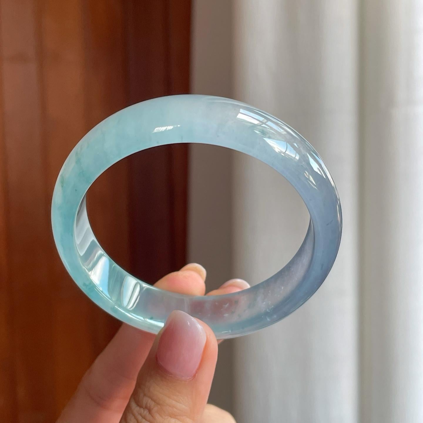 冰种飘花翡翠平安镯（57.4mm)（yc386448）