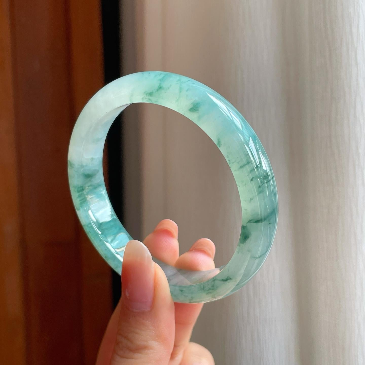 冰种飘花翡翠平安镯（54.6mm)（yc345453）
