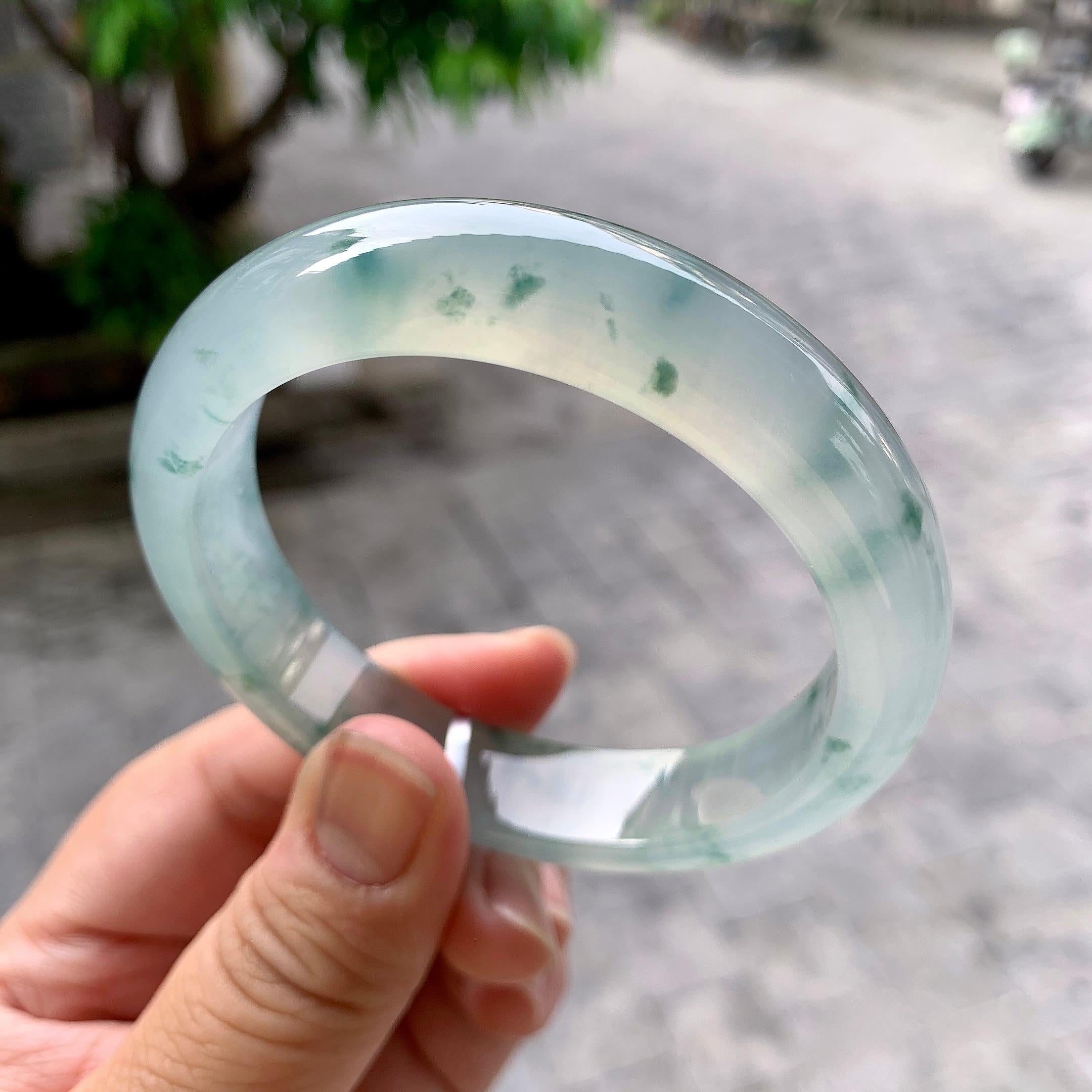 冰种飘花平安镯（56.7mm）（yc233908）