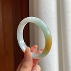 糯冰黄加绿翡翠平安镯（53.6mm)（yc365764）