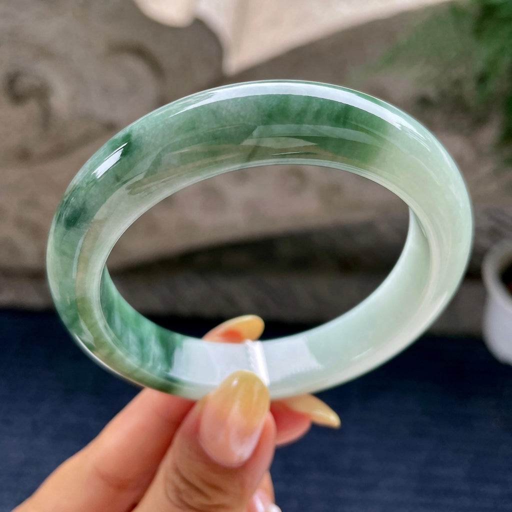 细糯种飘花正圈平安镯57.6圈 天然缅甸A货翡翠（yc460679）