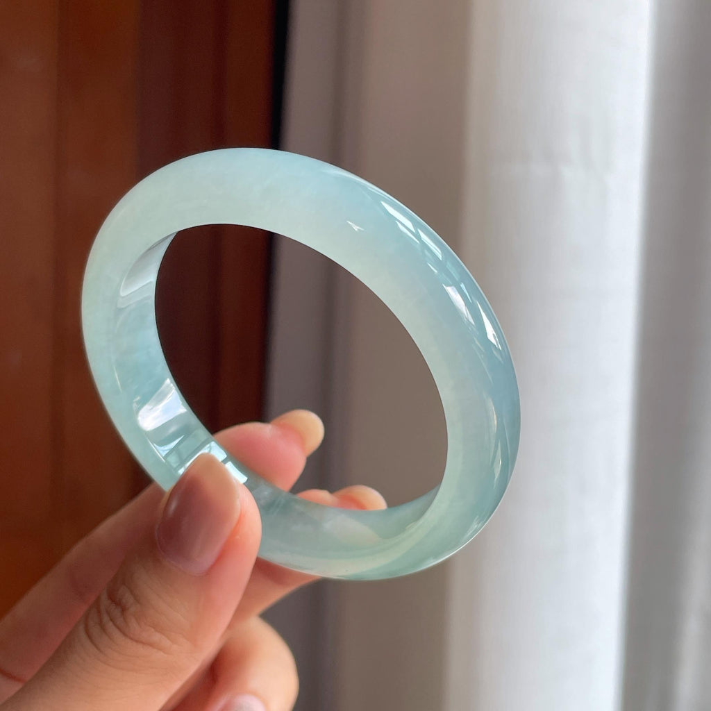 冰种飘花翡翠平安镯(53mm)（yc415388）