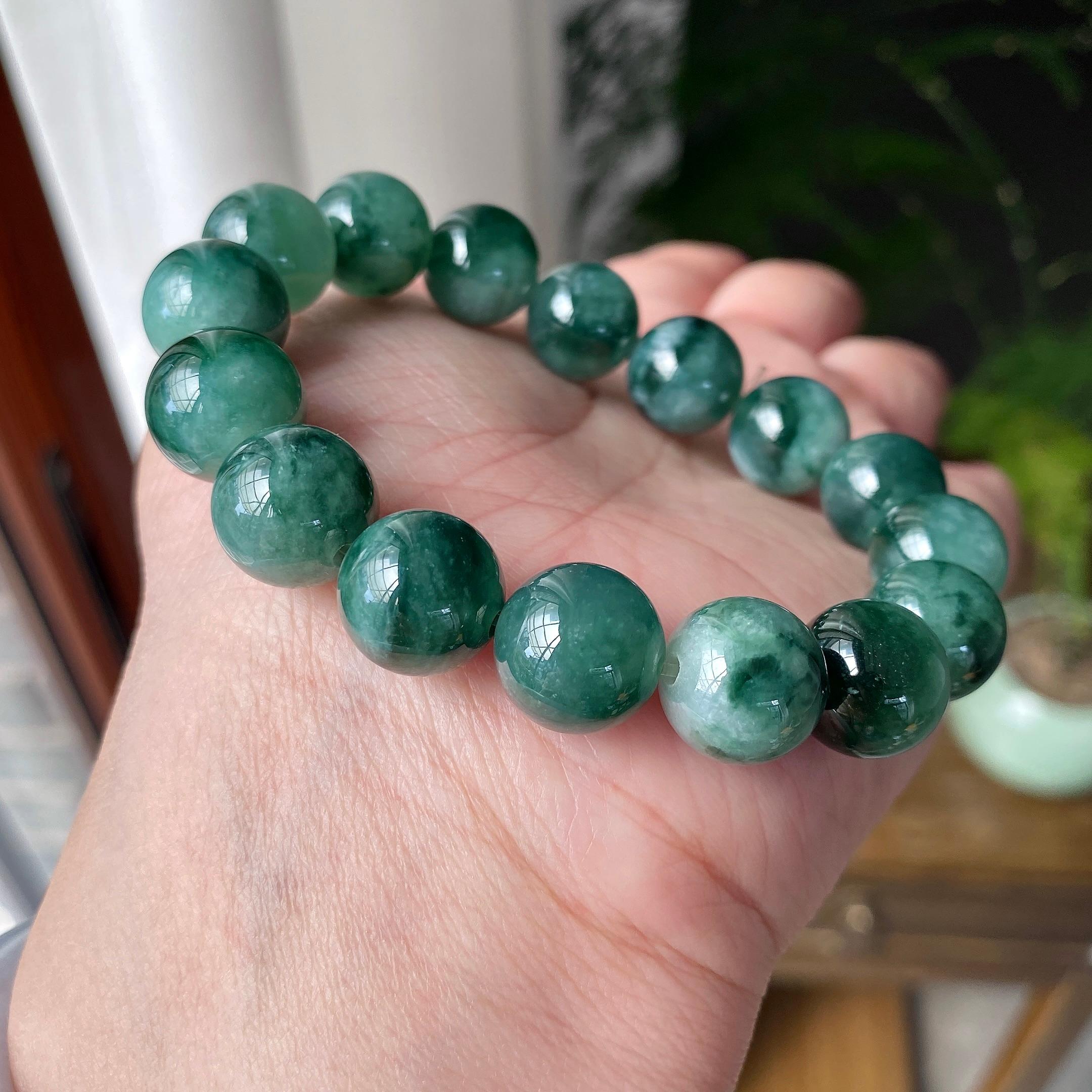 糯种飘蓝花手串 天然缅甸A货翡翠（yc349986）