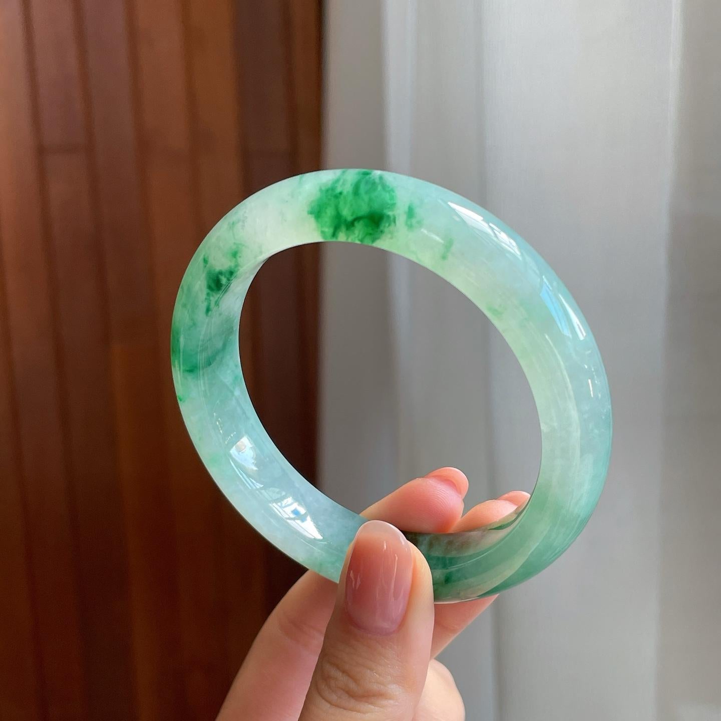 冰种飘花翡翠平安镯（57.2mm)（yc323913）