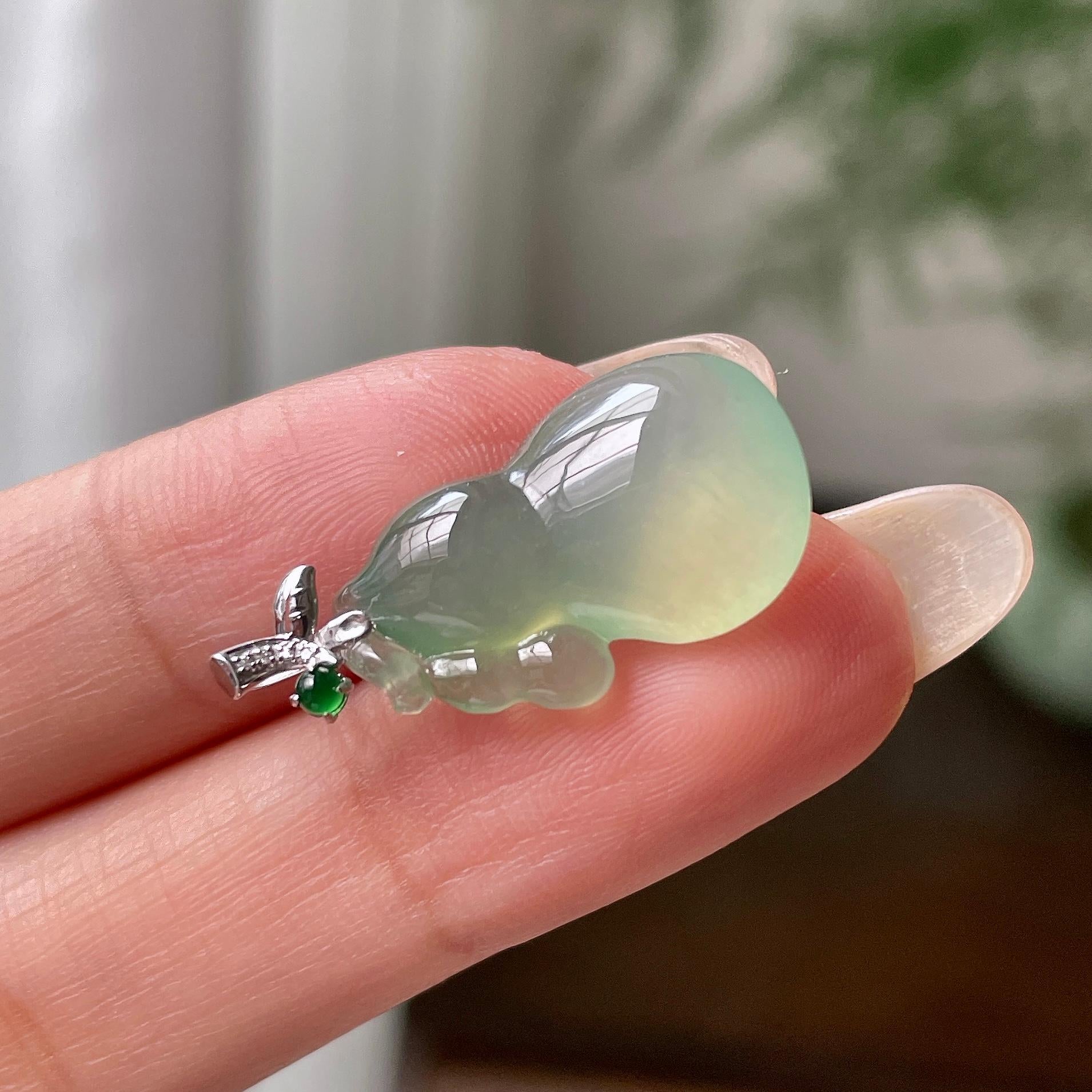 18k金钻镶冰种晴水葫芦吊坠   天然缅甸A货翡翠（yc345025）