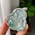 18k金钻镶冰种飘花佛公挂件（yc182089）