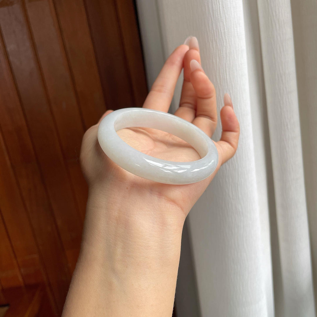 糯冰白月光翡翠平安镯（55.5mm）（yc303135）