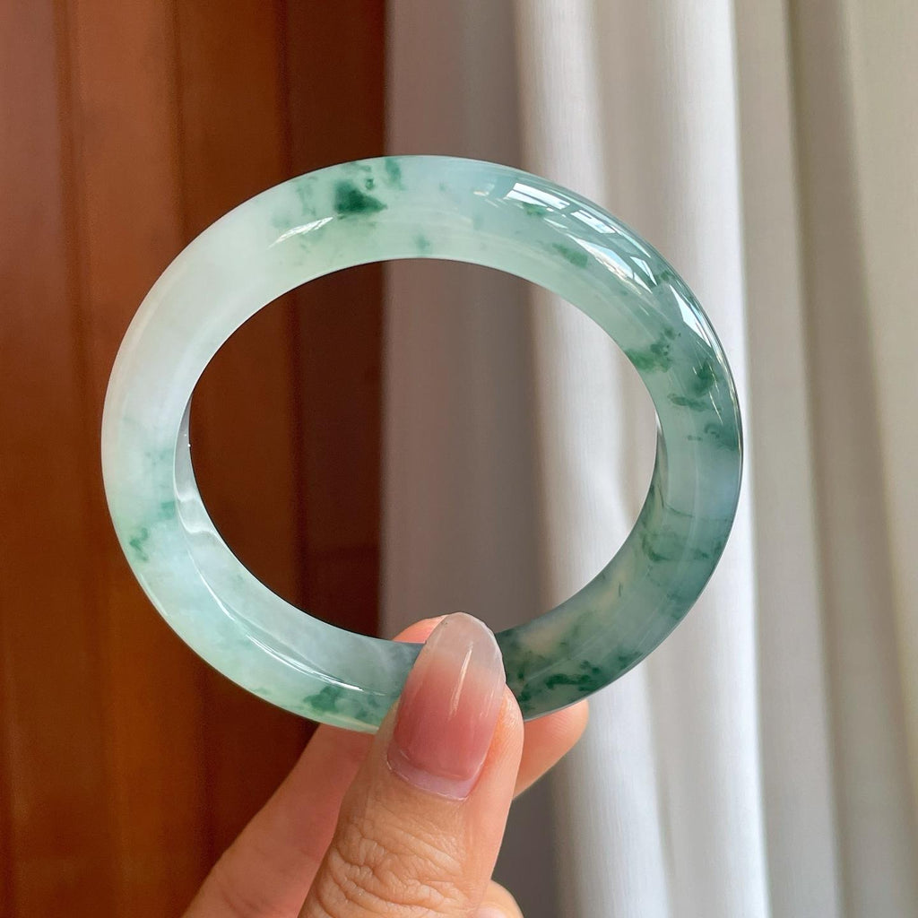 冰种飘花翡翠平安镯（56mm）（yc310934）