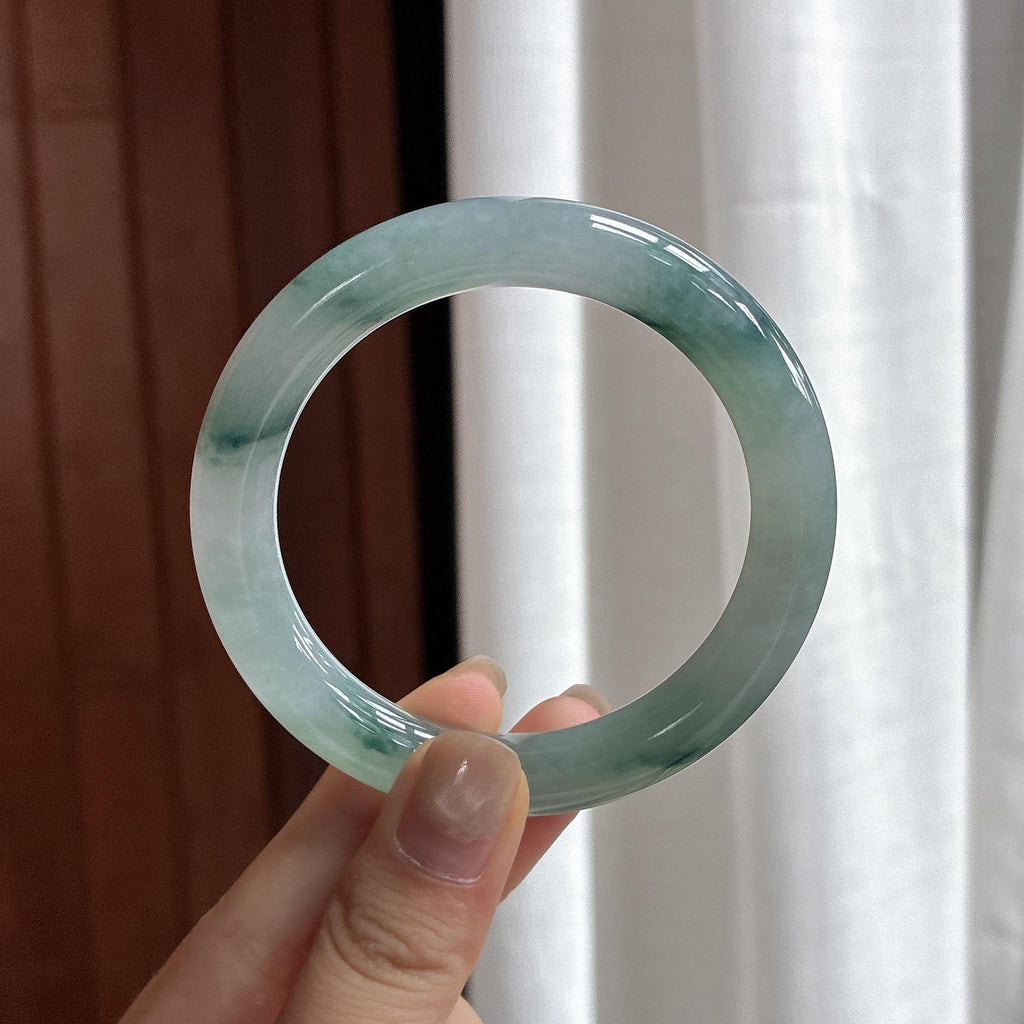 糯冰飘花圆条手镯 55圈 天然缅甸A货翡翠（yc482345）