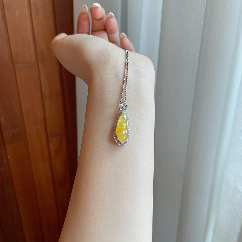 18k金钻镶糯冰黄翡翡翠豆子（yc265160）