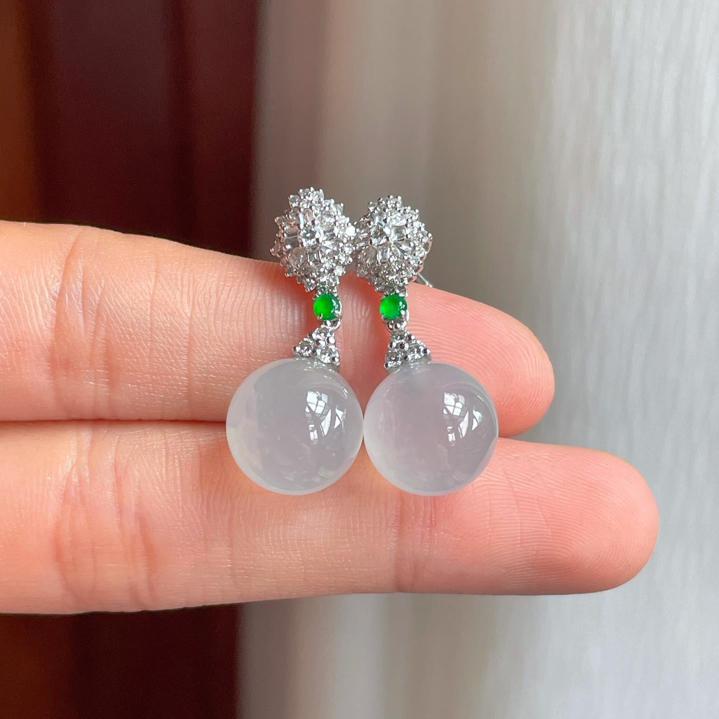 18k真金真钻镶冰种翡翠耳坠（yc248490）