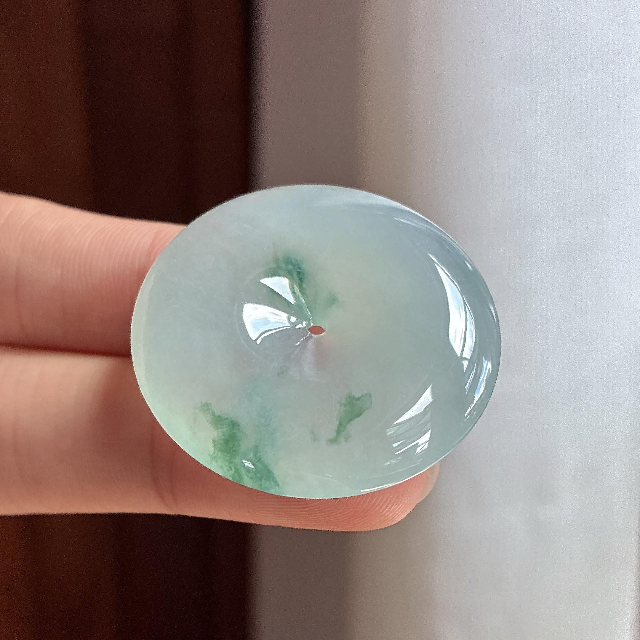 糯冰飘花平安扣挂件 天然缅甸A货翡翠（yc480917）