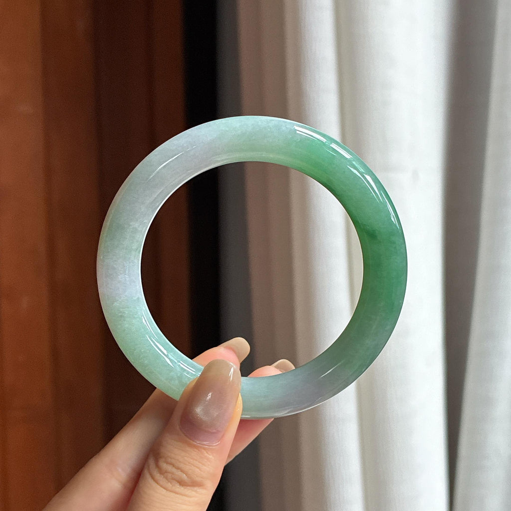 细糯种带色圆条手镯 56圈 天然缅甸A货翡翠（yc454460）