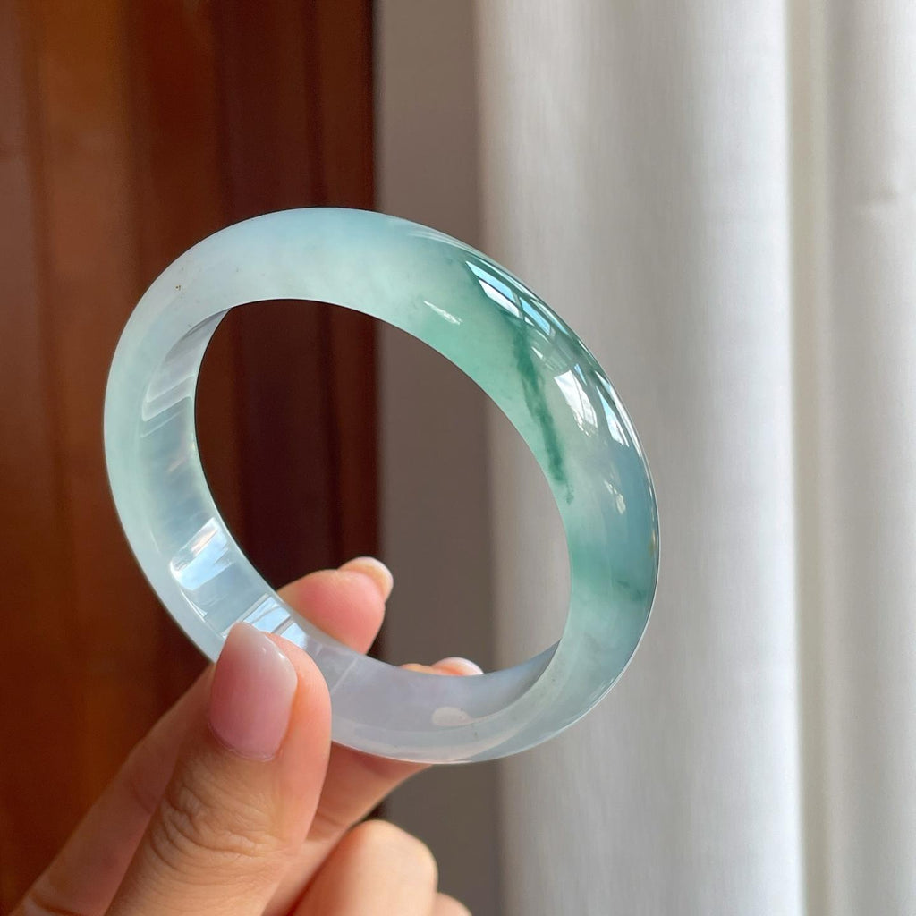 冰种飘花翡翠平安镯（58.5mm)（yc386402）