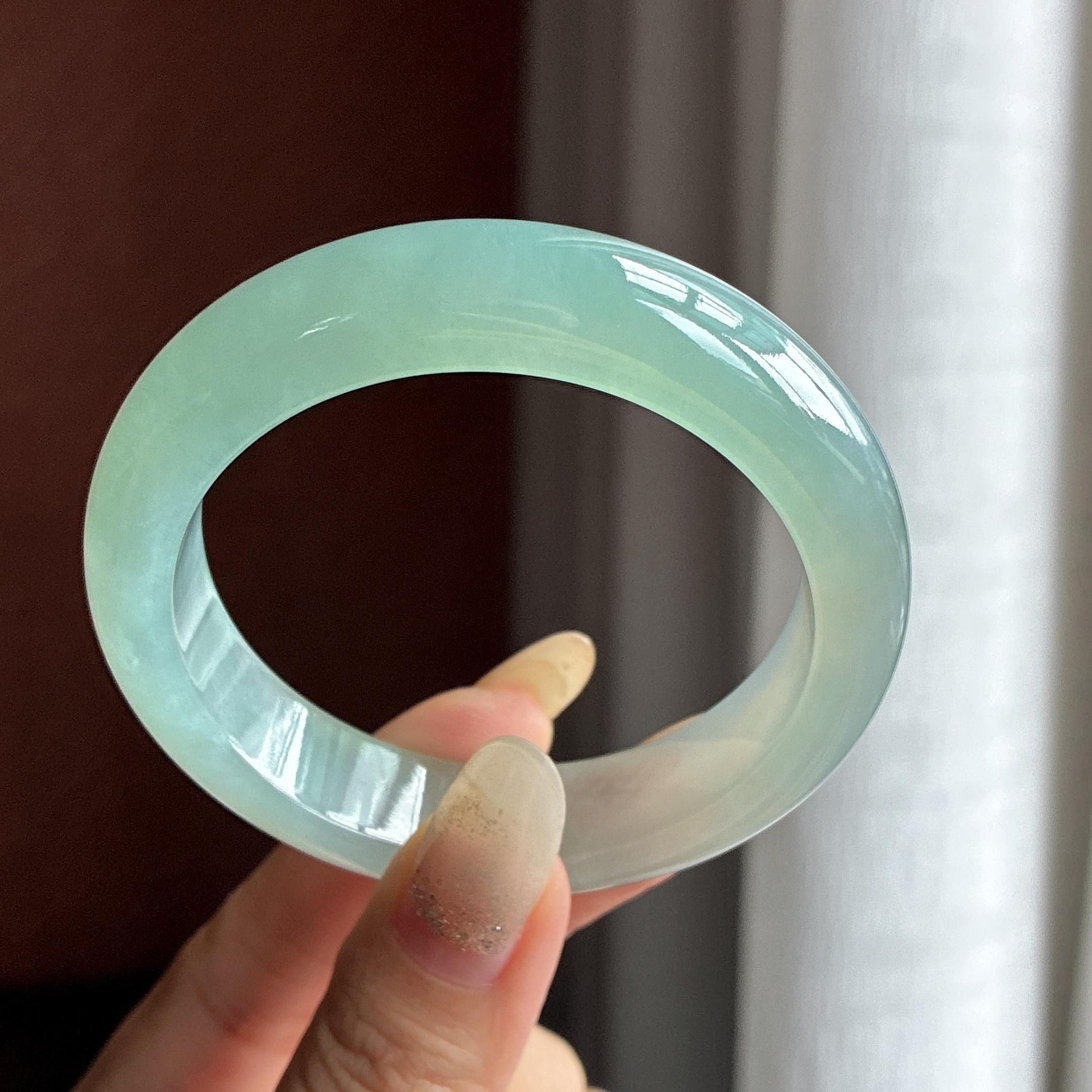 冰种起光晴底正圈平安镯 55圈 天然缅甸A货翡翠（yc694120）