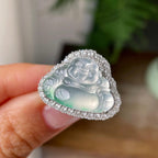 18k金钻镶冰种飘绿花佛公吊坠/戒指（两用款）    天然缅甸A货翡翠（yc362143）