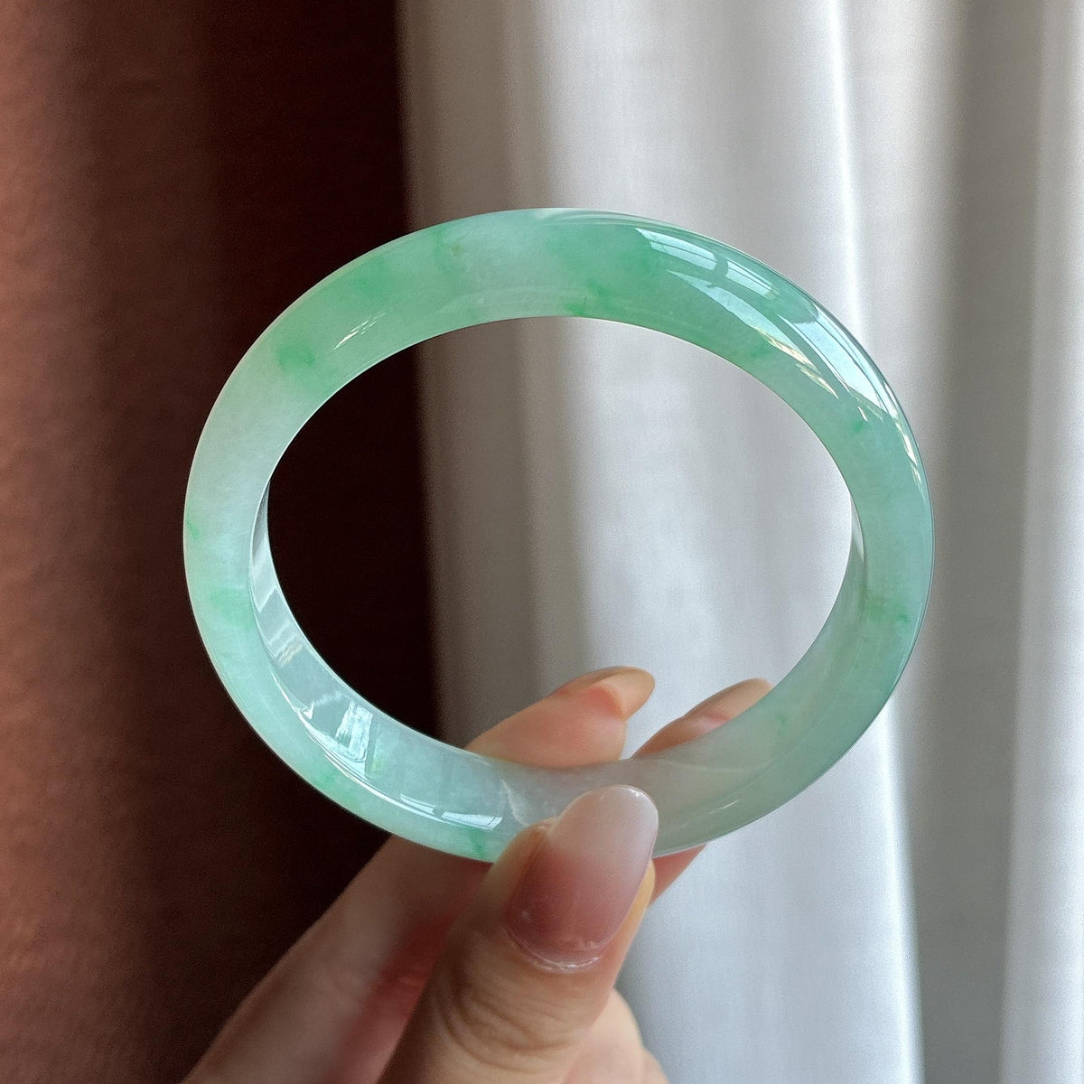 冰种飘绿花正圈平安镯 58圈（yc761944）