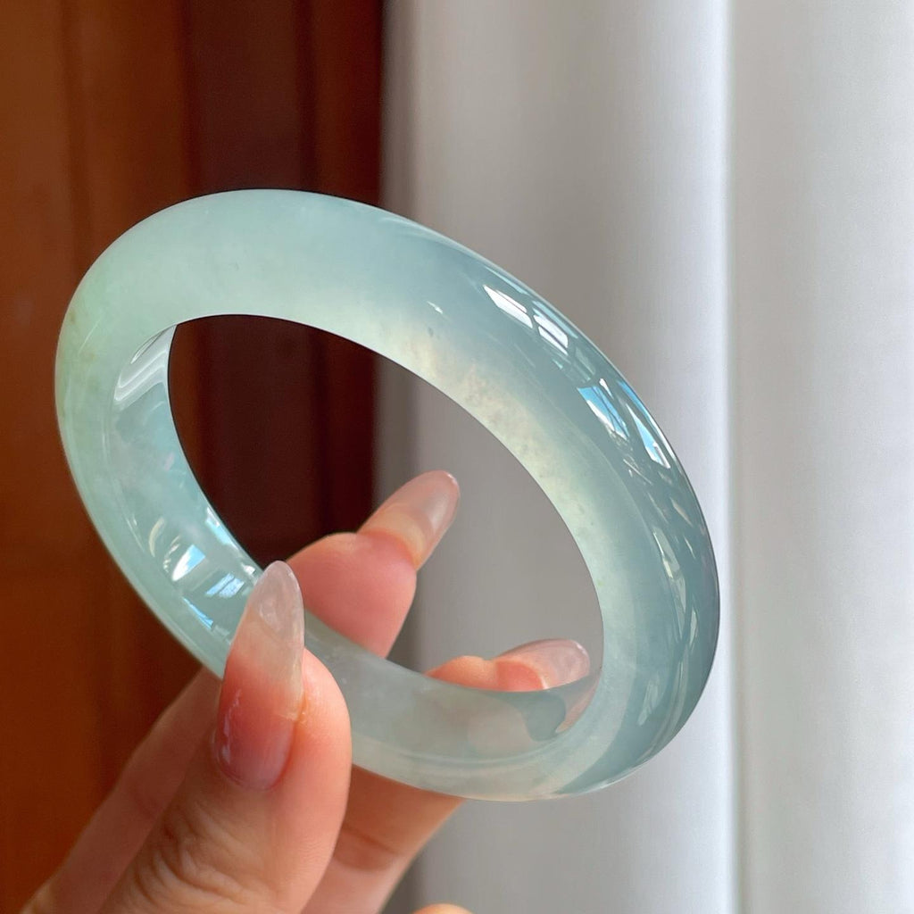 冰种蓝晴底翡翠平安镯（56mm）