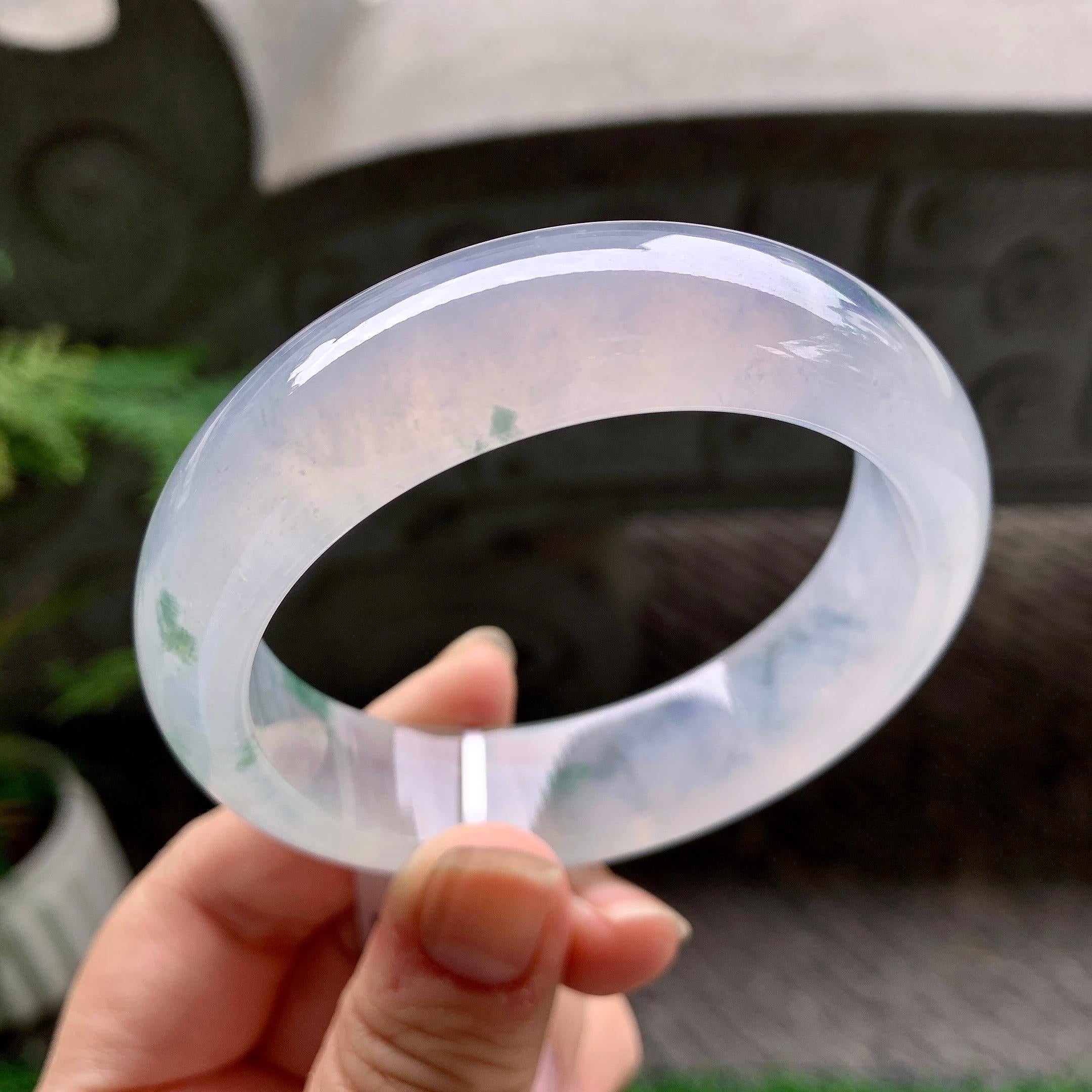 冰种飘花宽版轮胎手镯（58mm）（yc253072）