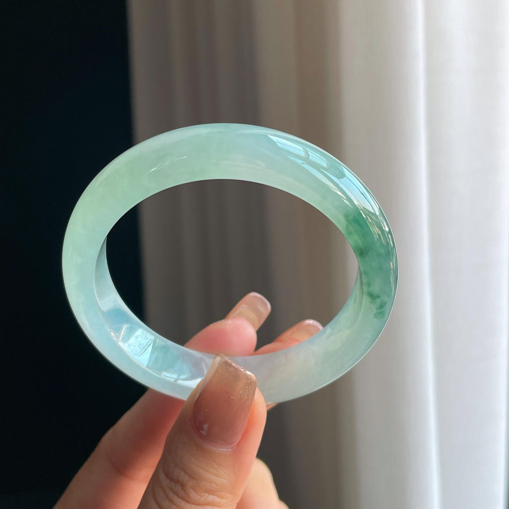冰种飘花翡翠平安镯（53mm）（yc376721）
