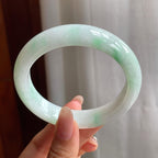 糯冰种飘绿花翡翠平安镯（56mm）