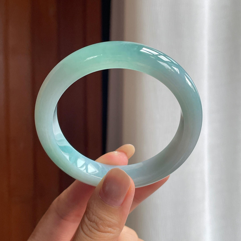 糯冰淡天空蓝翡翠平安镯 56圈（yc428972）