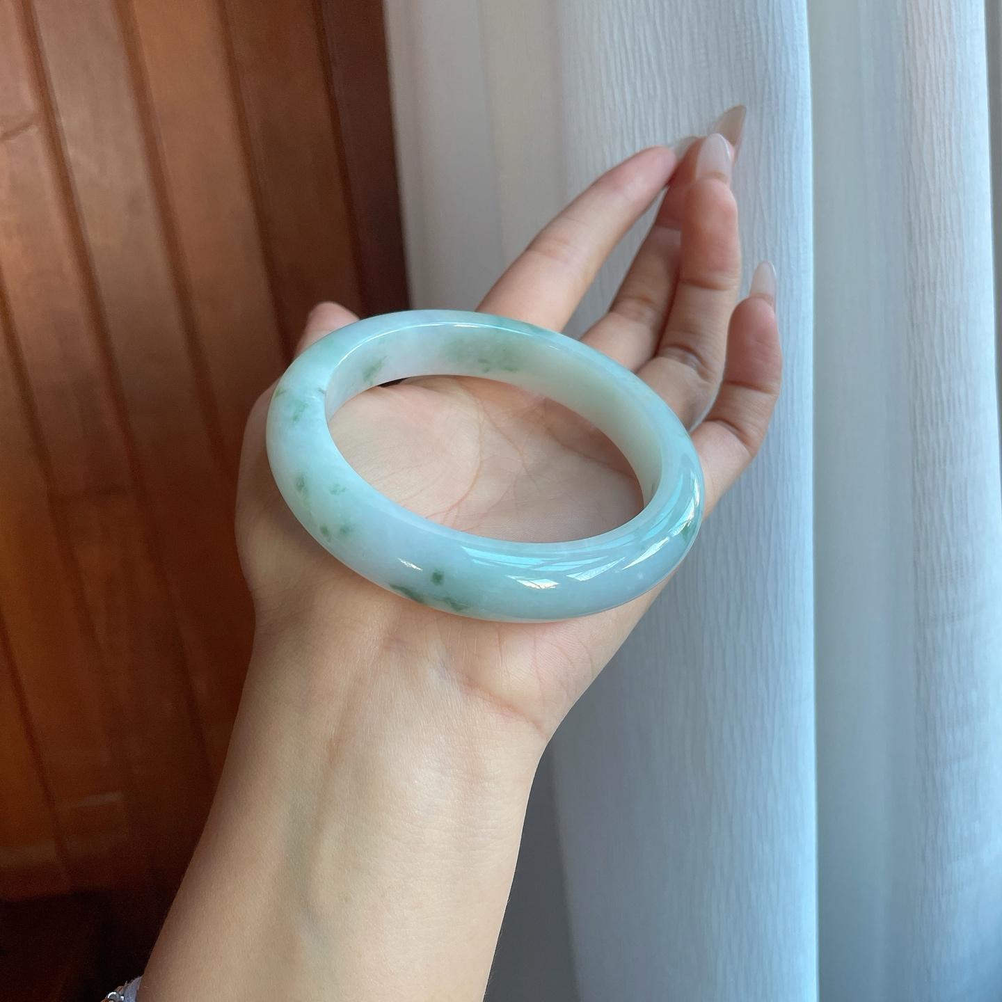 糯冰飘花翡翠平安镯（63mm）（yc266483）