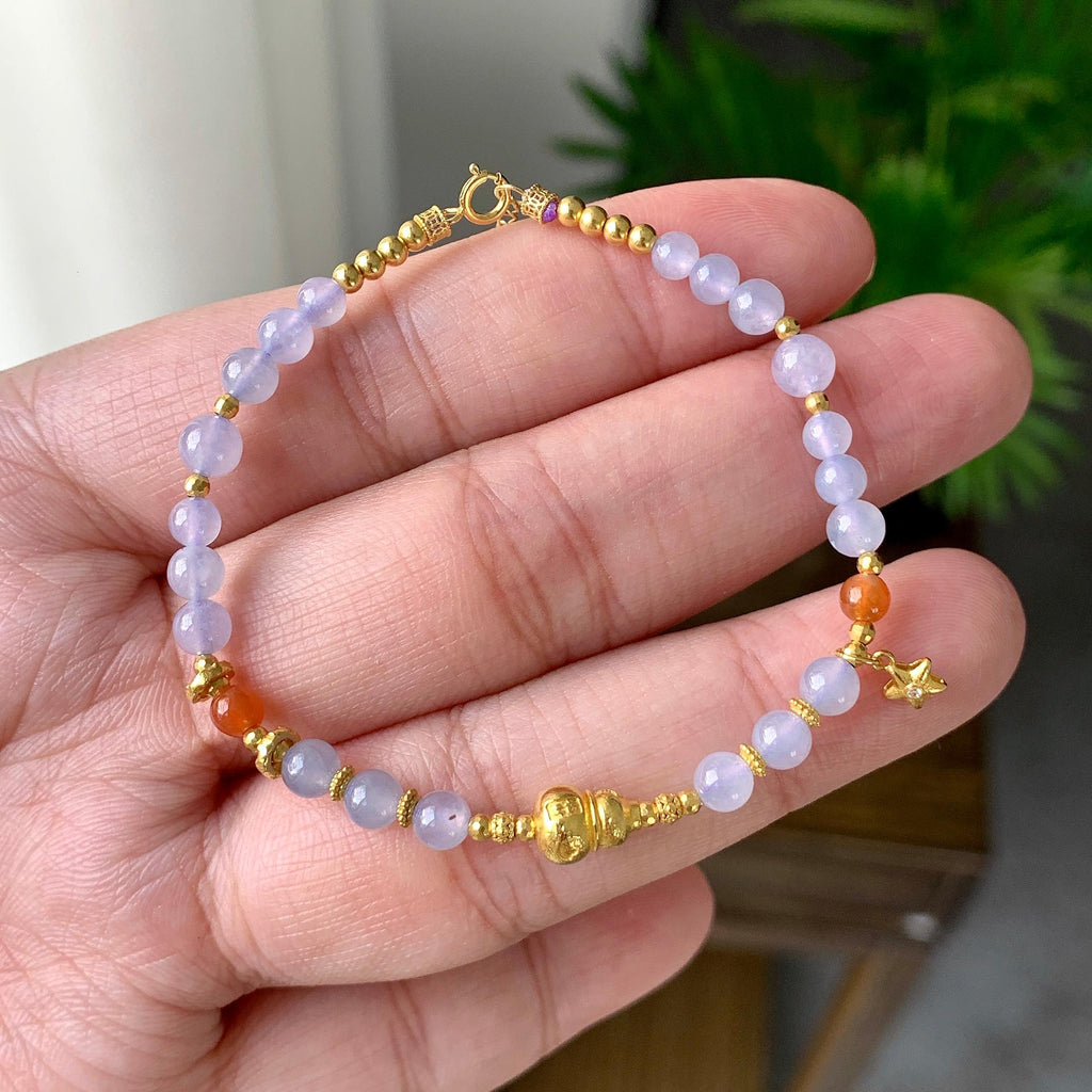 18K金镶糯冰种淡紫罗兰小米珠手链（yc232459）