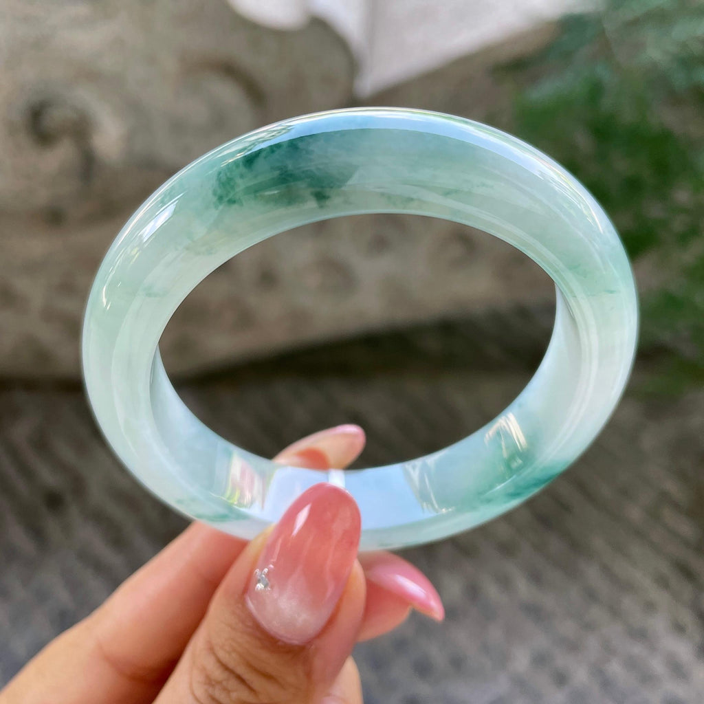 小圈口      糯冰种飘花正圈平安镯53圈       天然缅甸A货翡翠（yc431599）