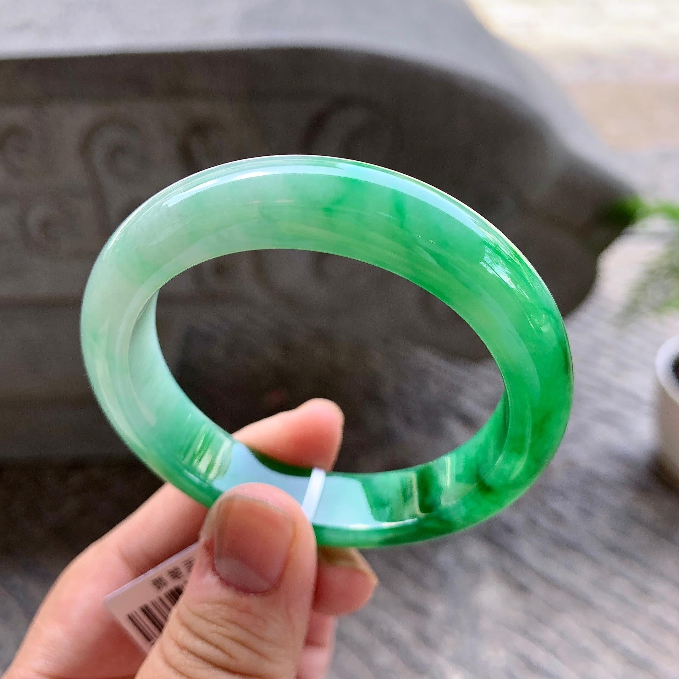 细糯种飘阳绿平安镯（51.7mm）（yc199591）