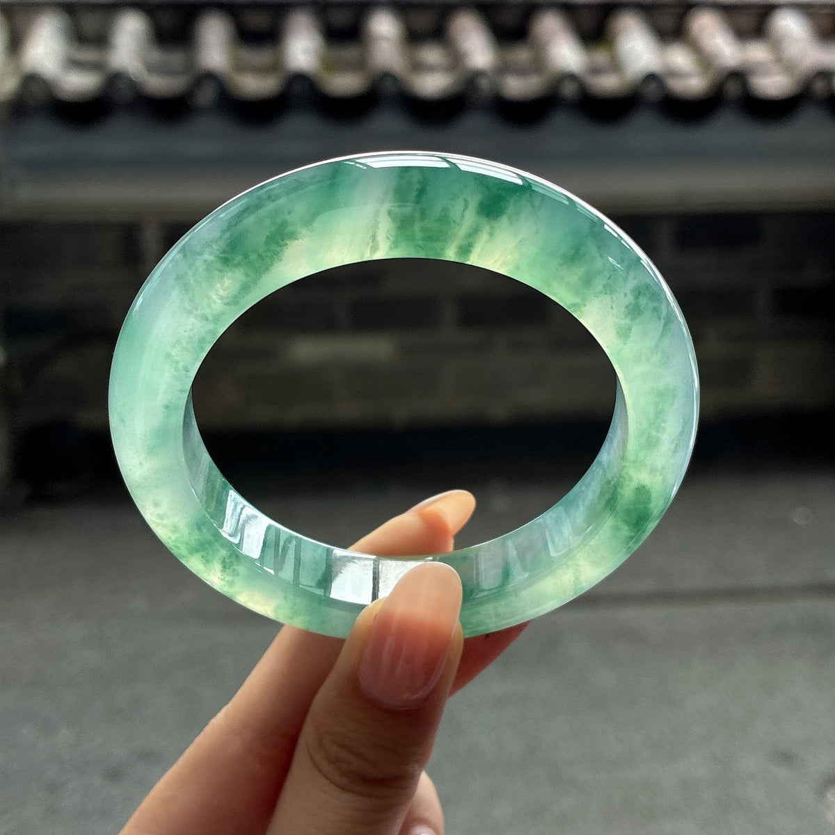 冰玻种飘花手镯 56圈（yc750659）