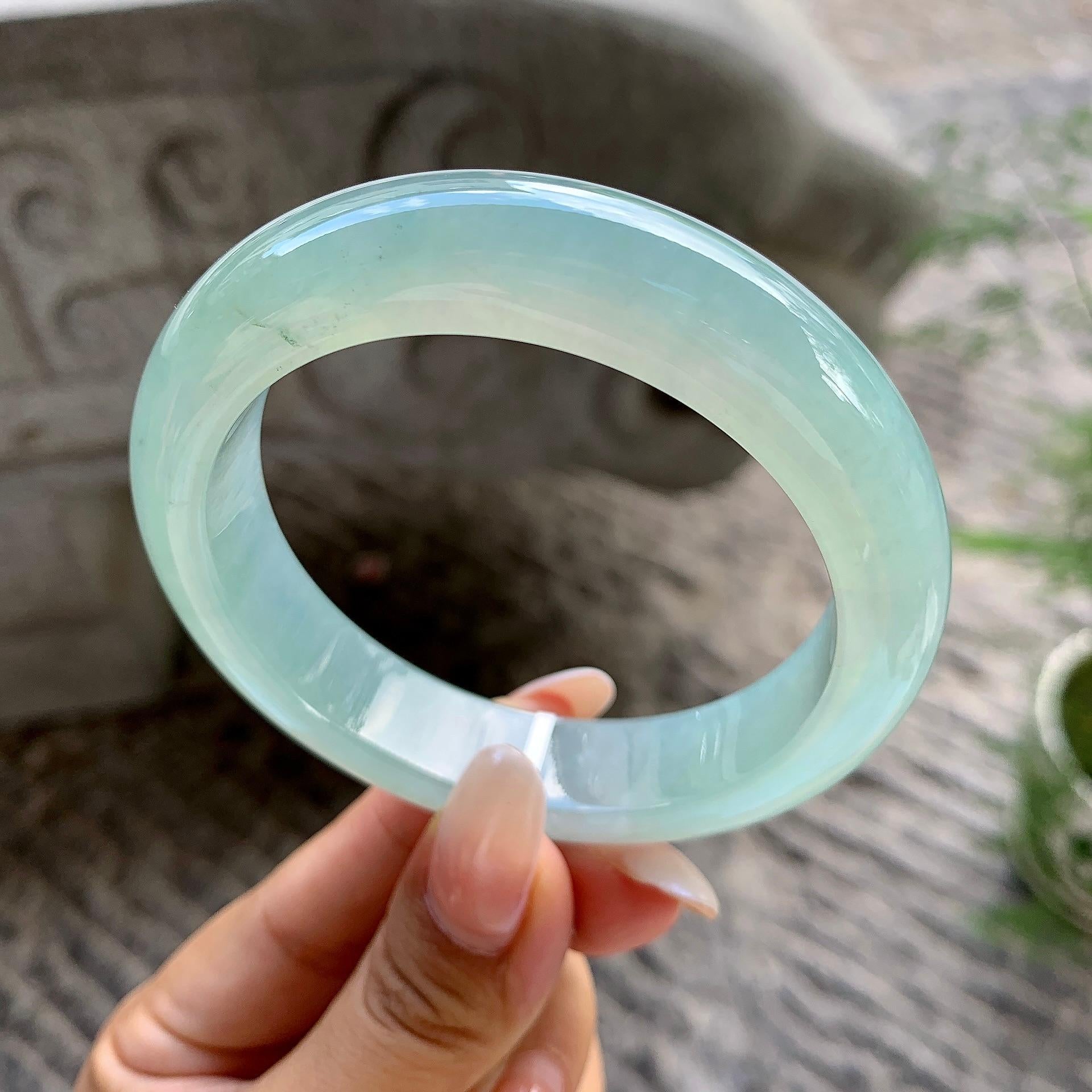 糯冰种晴底宽版轮胎手镯（57.6mm）（yc202335）