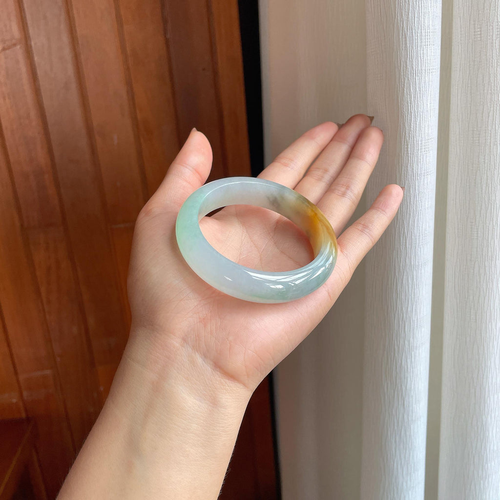 糯冰黄加绿翡翠平安镯（53.7mm)（yc365758）