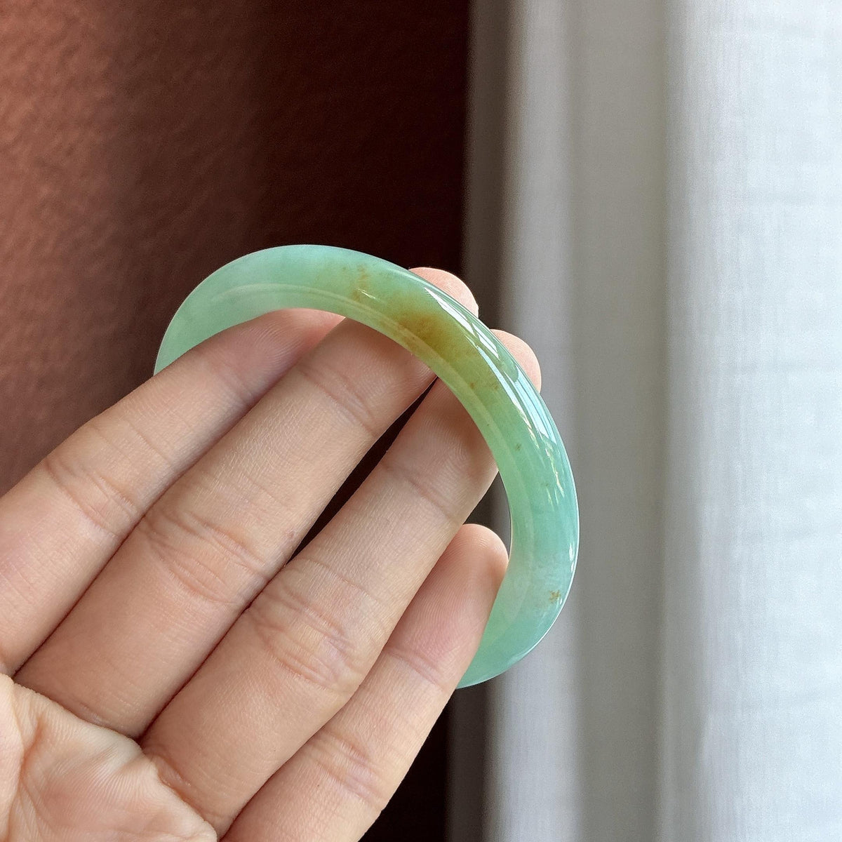 小圈口 糯冰晴底飘花圆条手镯 53圈（yc747850）