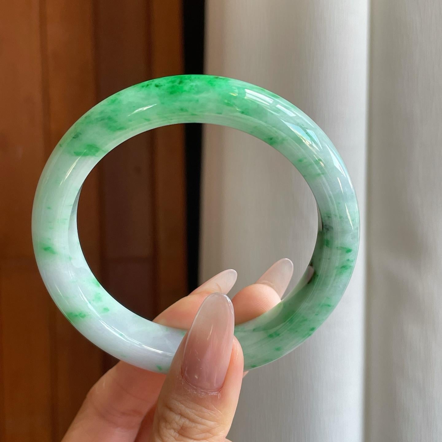 细糯冰飘花翡翠平安镯（59mm）（yc272879）
