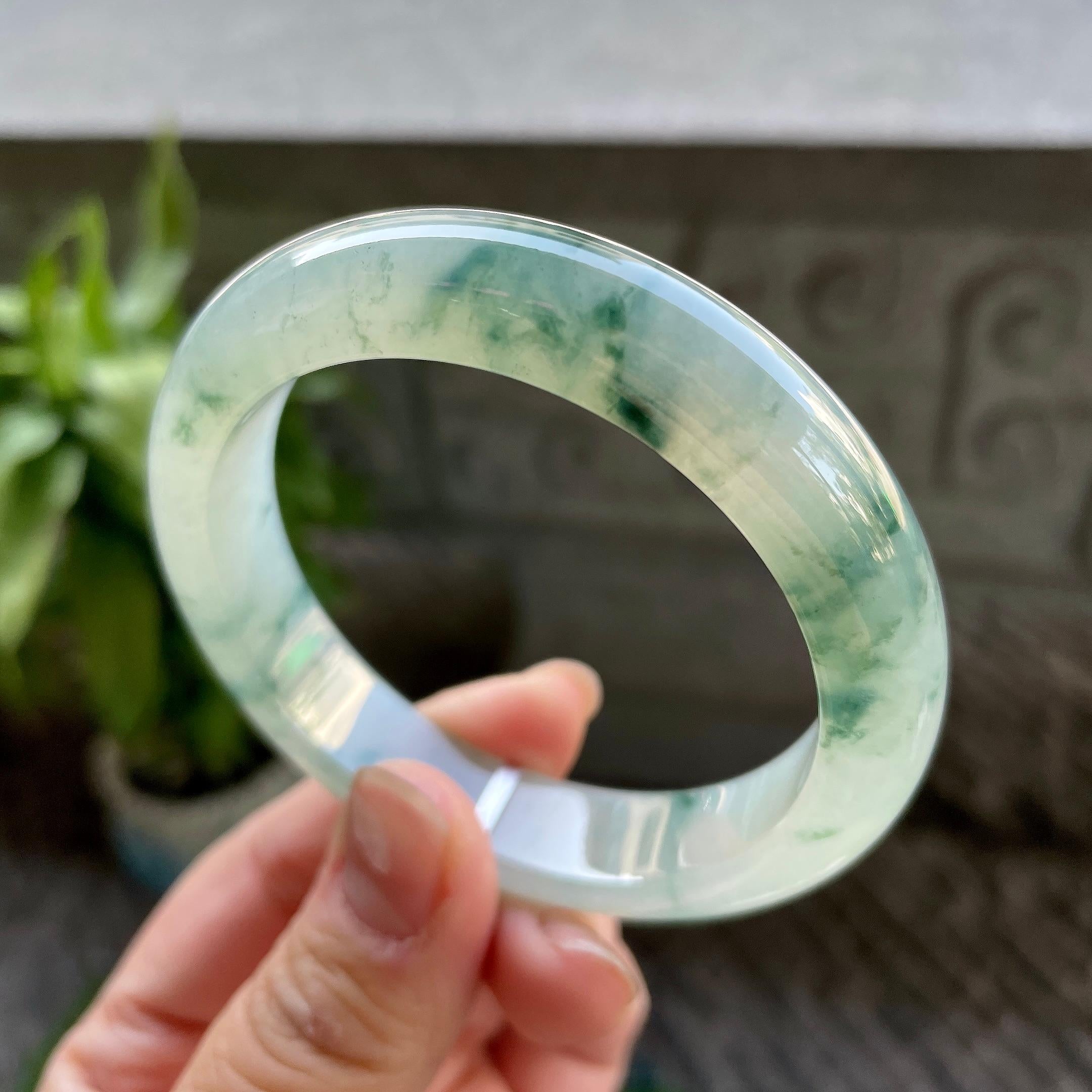 糯冰种飘花平安镯（55.4mm）（yc310093）