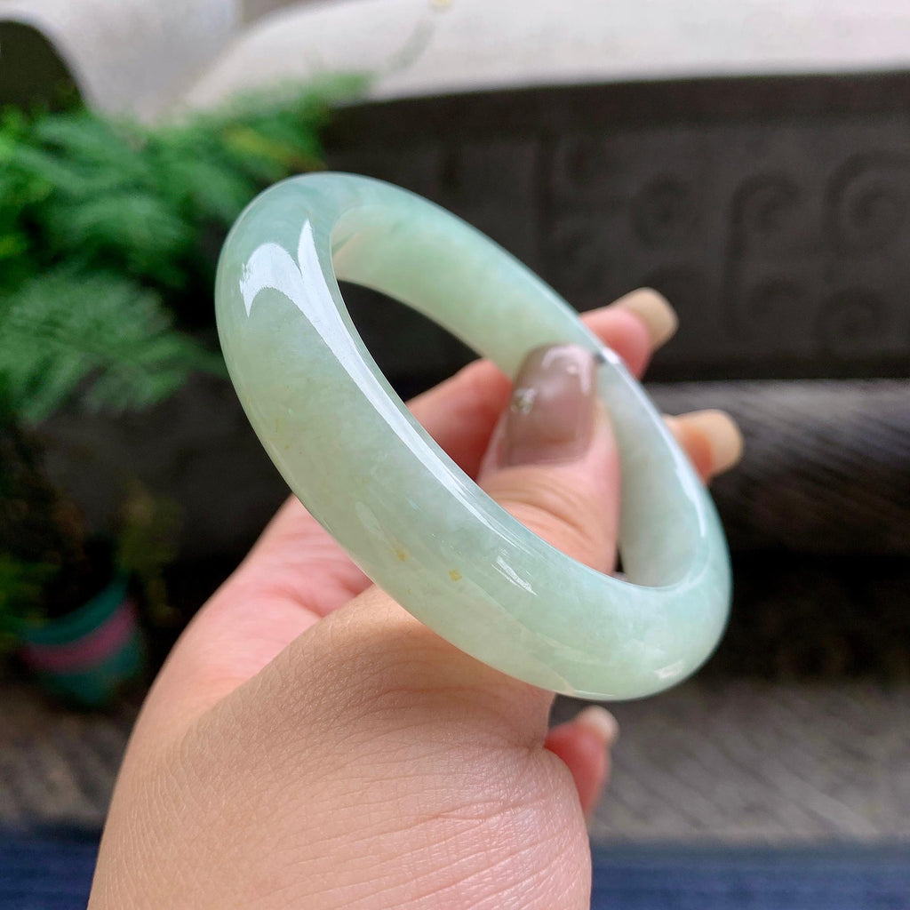 细糯种晴底洒金正圈平安镯 53圈口 天然缅甸A货翡翠（yc469515）