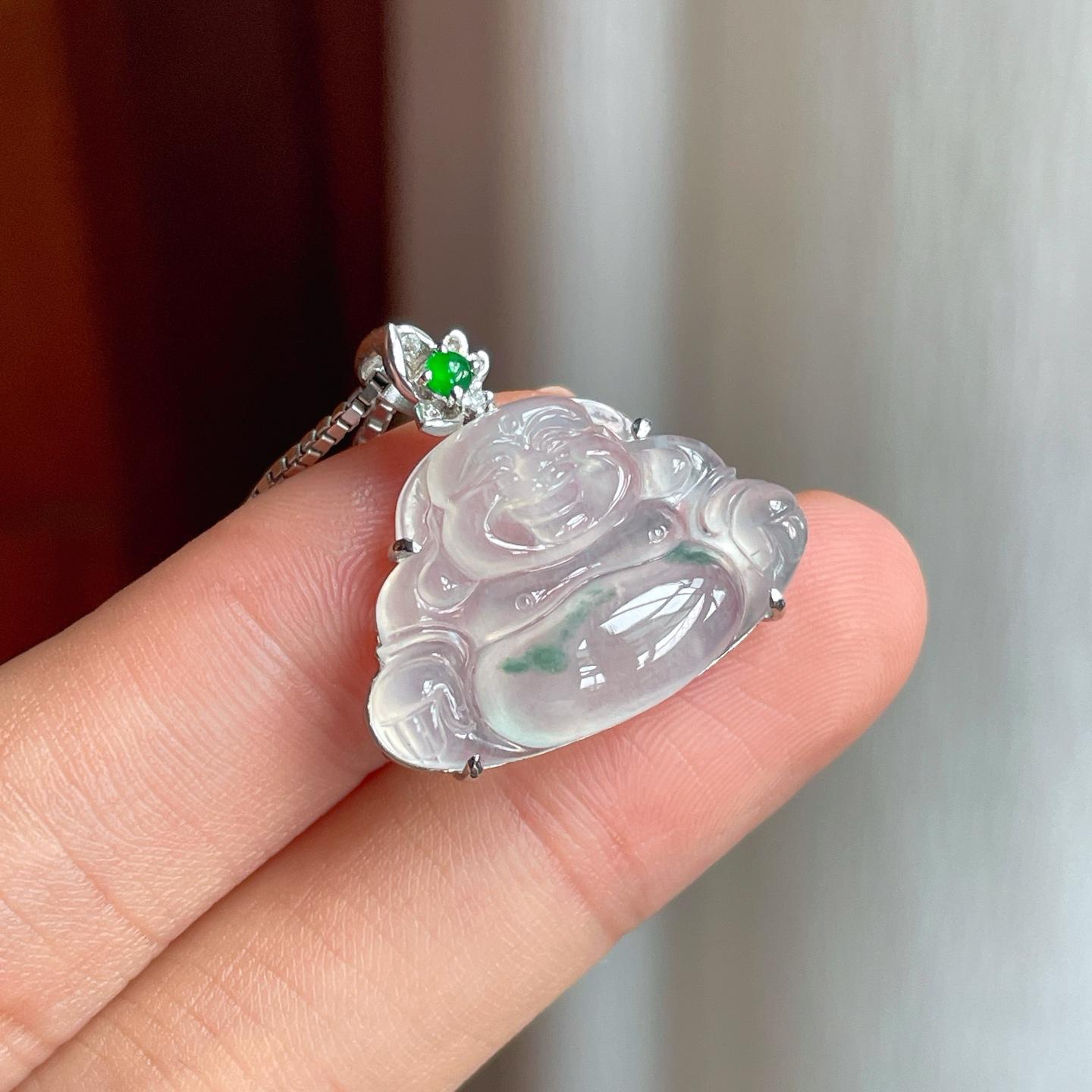 18k金镶冰种飘花翡翠佛公（yc247658）