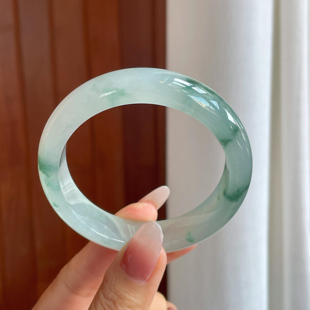 冰种飘花翡翠平安镯（55.8mm）（yc302427）