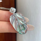 18k金钻镶冰玻种飘绿翡翠叶子（yc270322）