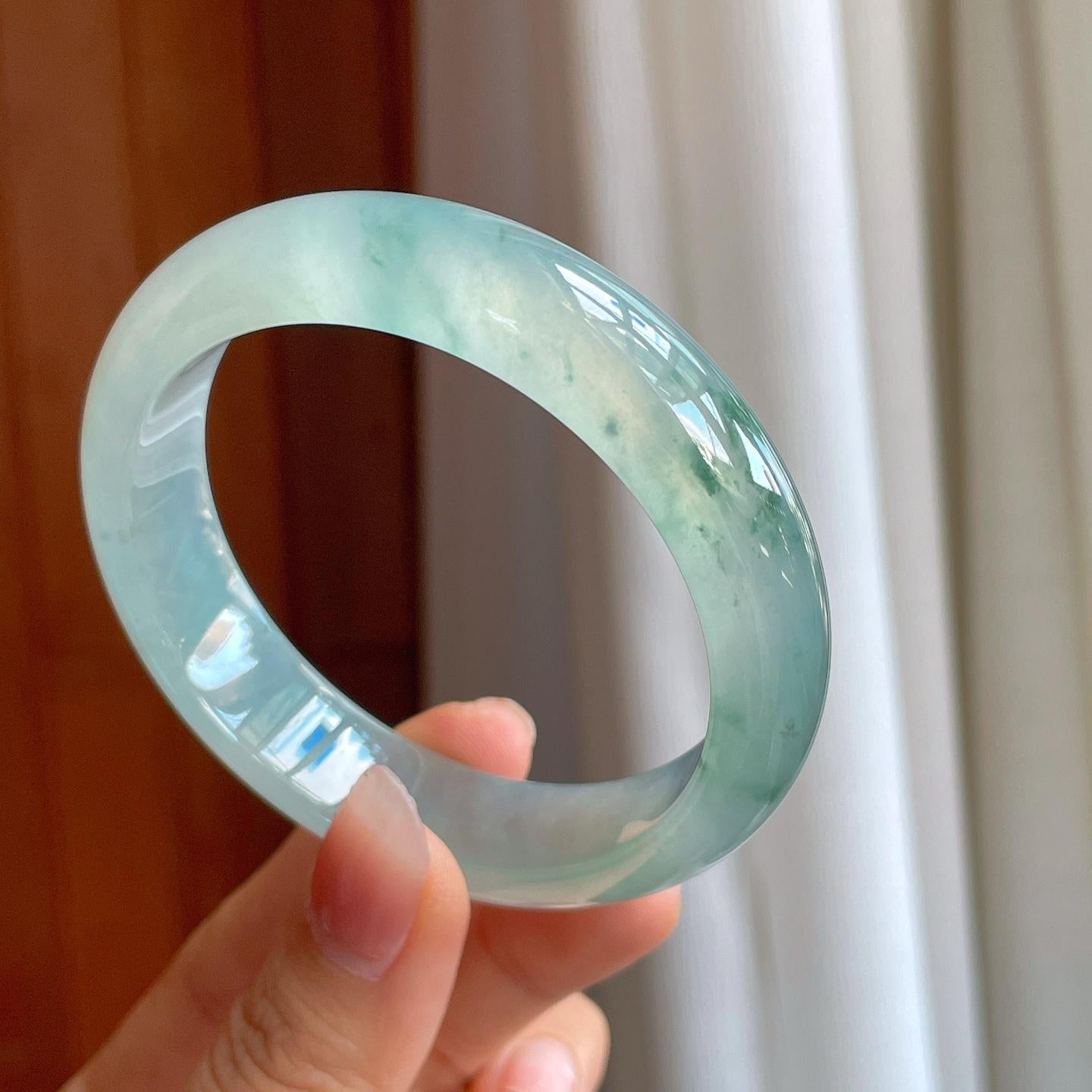 冰种飘花翡翠平安镯（57mm）（yc310932）