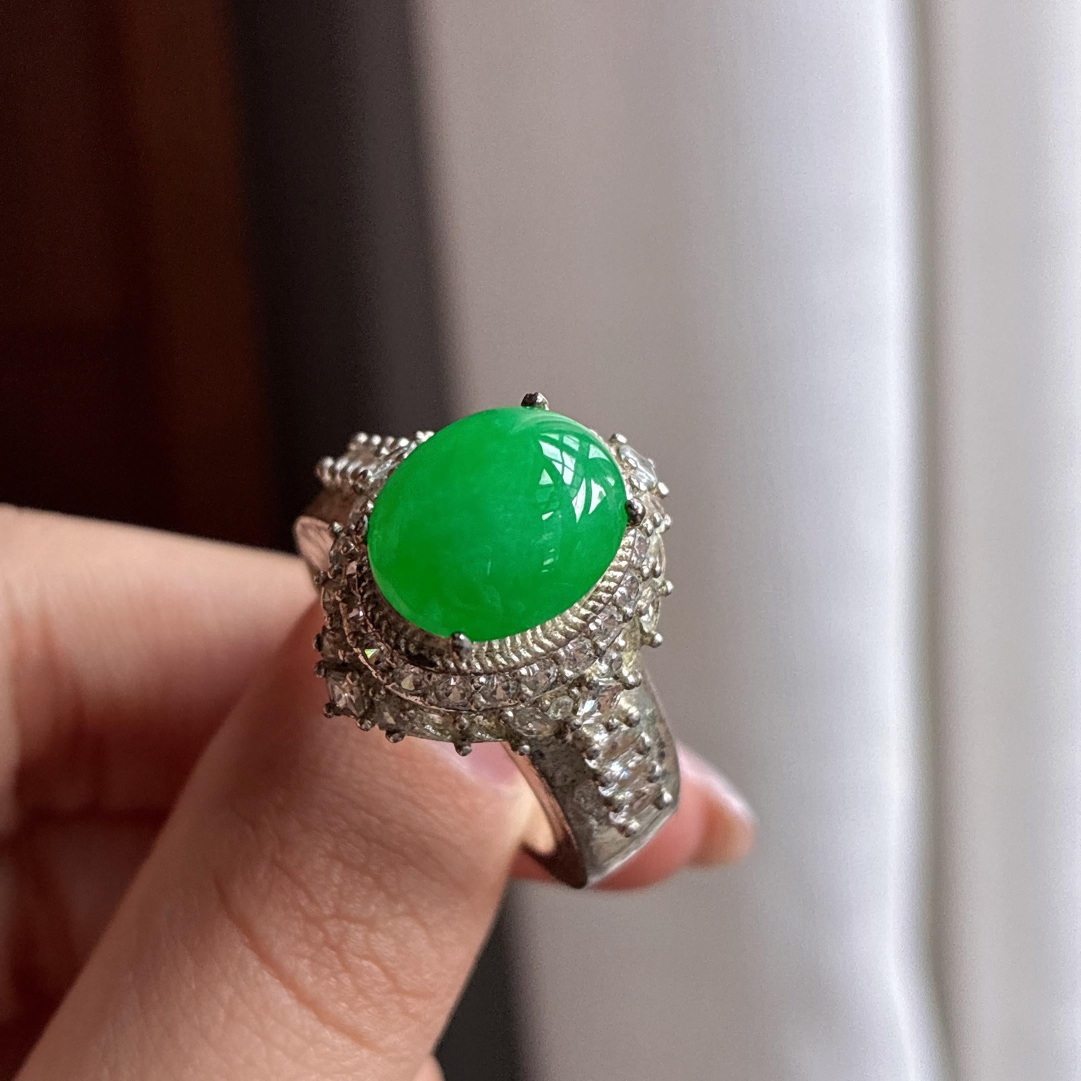 铜托糯冰满绿蛋面 天然缅甸Ａ货翡翠（yc487627）