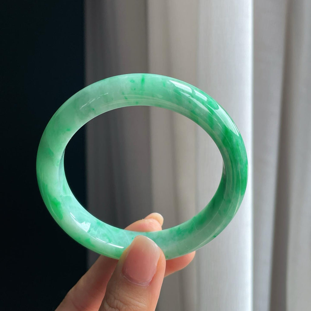 糯冰带色翡翠平安镯（58.8mm）（yc391263）