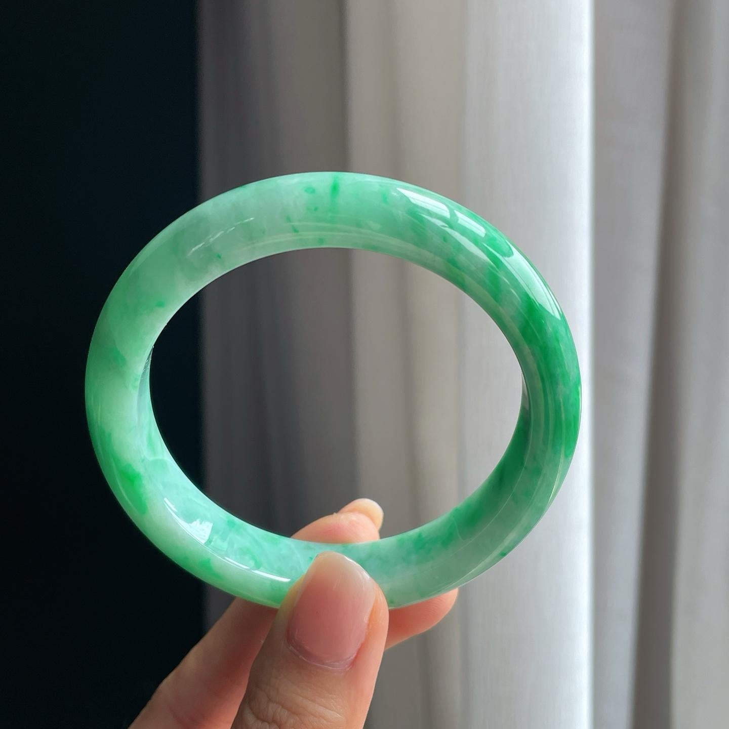 糯冰带色翡翠平安镯（58.8mm）（yc391263）